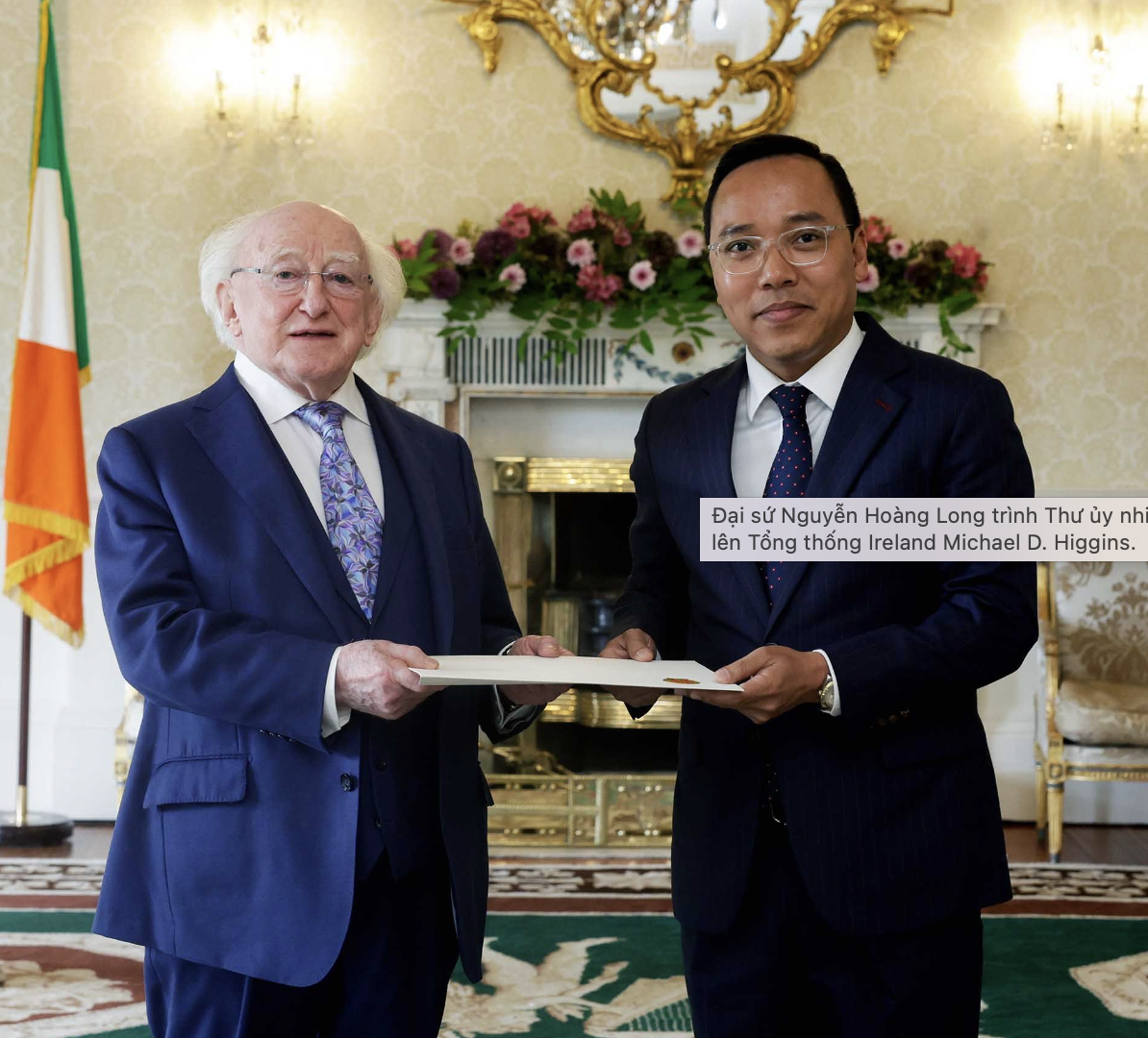 Ambassador Nguyen Hoang Long presents his credential letter to Irish President