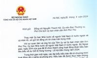 Thư cảm ơn của Thứ trưởng, Chủ nhiệm Ủy ban Nhà nước về người Việt Nam ở nước ngoài gửi tỉnh Phú Thọ