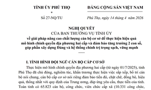 Nghị quyết số 27-NQ/TU, ngày 14/4/2026 của Ban Thường vụ Tỉnh ủy  tỉnh Phú Thọ