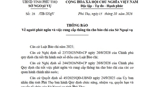 THÔNG BÁO Về người phát ngôn và việc cung cấp thông tin cho báo chí của Sở Ngoại vụ